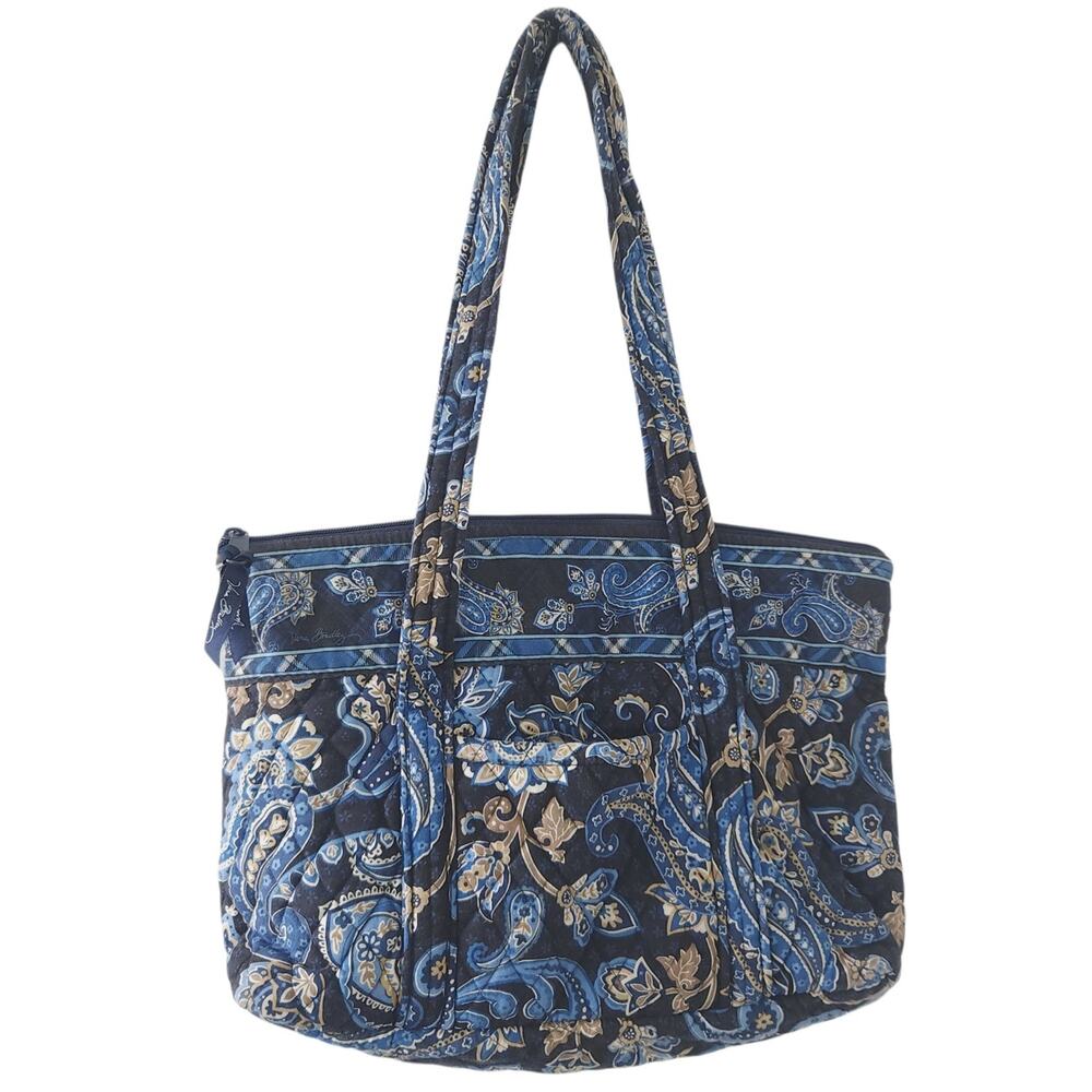 Vera Bradley Vintage 2006 Windsor Navy Molly Shoulder Tote Bag Blue and Gold